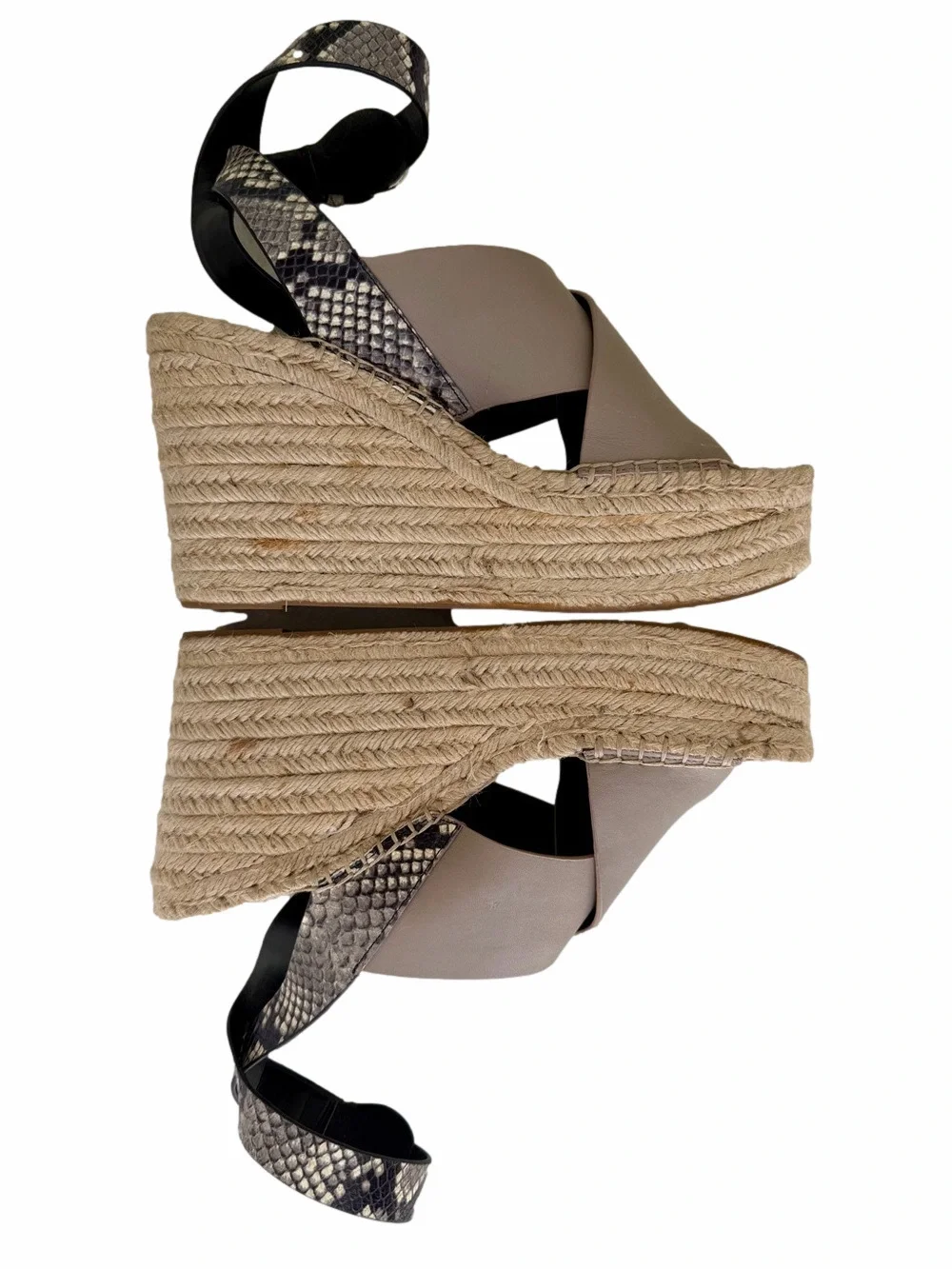 Marc Fisher Abacia Taupe Snakeskin Print Leather Platform Jute Wedge Heels 9.5